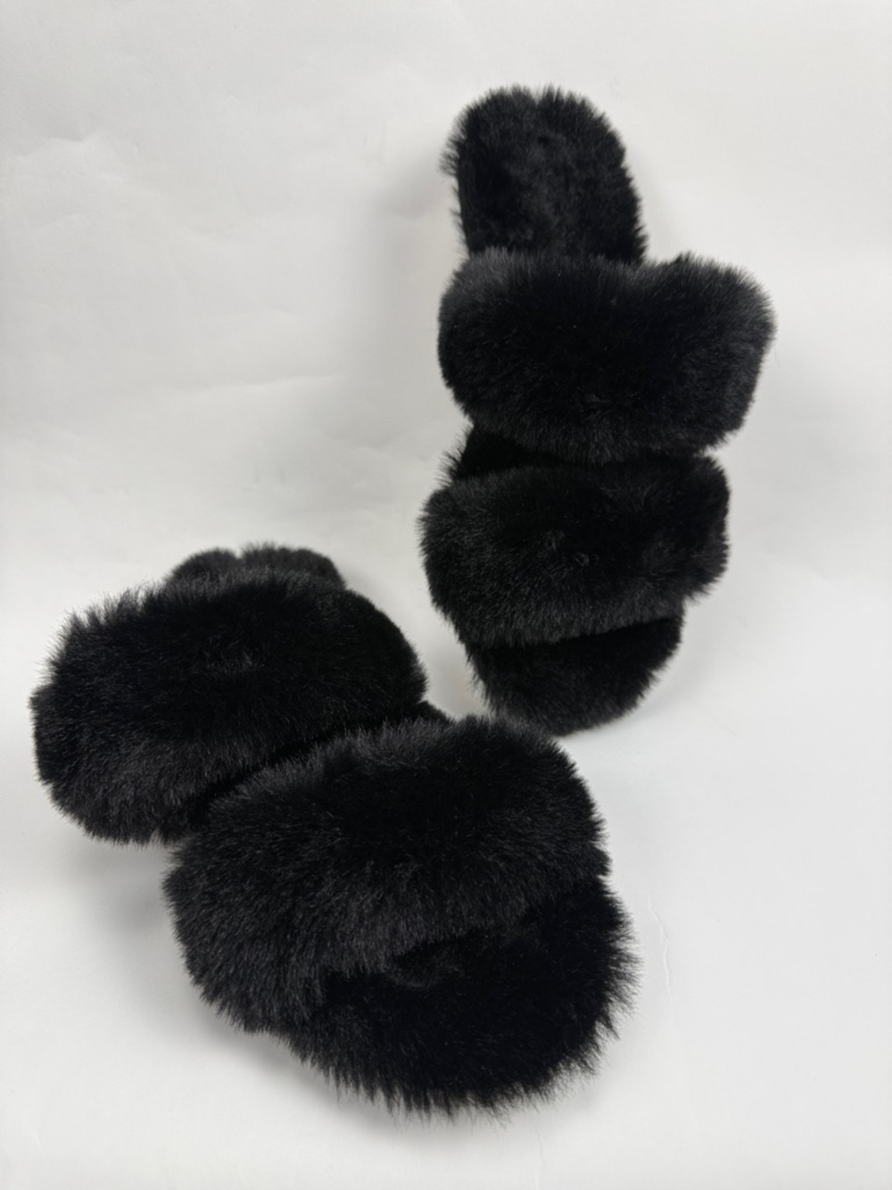 Dolce Vita Black Plush Faux Fur Slide Slippers Size 8 NWOT
